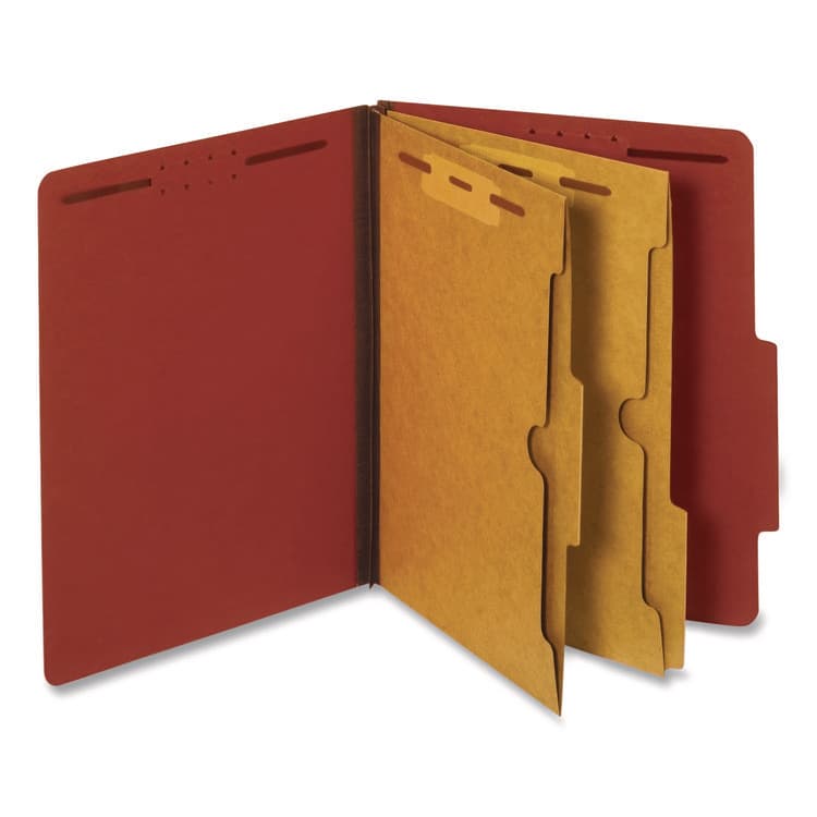 TOPS BUSINESS FORMS Pressboard Classification Folders, 2/5-Cut Tab, Expands 2.5", 2 Full-Pocket Dividers, 6 Fasteners, Letter Size, Red, 10/Box (PFX24079)