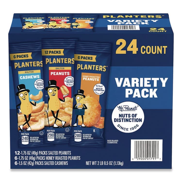 KRAFT FOODS, Salted Nuts Variety Pack, Assorted Flavors, 1.5 oz/1.75 oz Packs, 24/Carton (PTN884624)