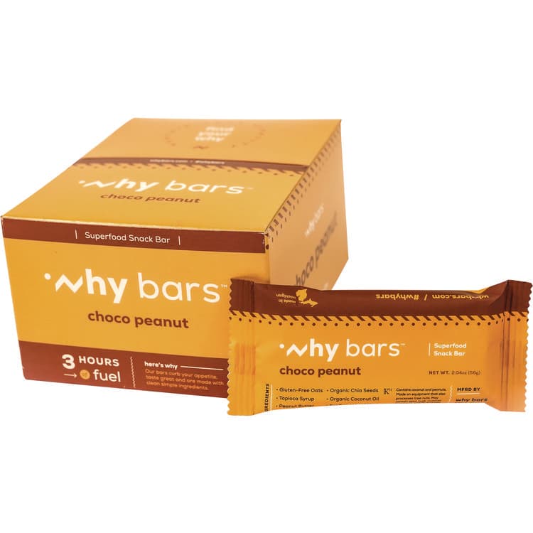 WHY BARS Superfood Snack Bar, Choco Peanut, 2.04 oz Bar, 12/Box (WHYWHY16204)