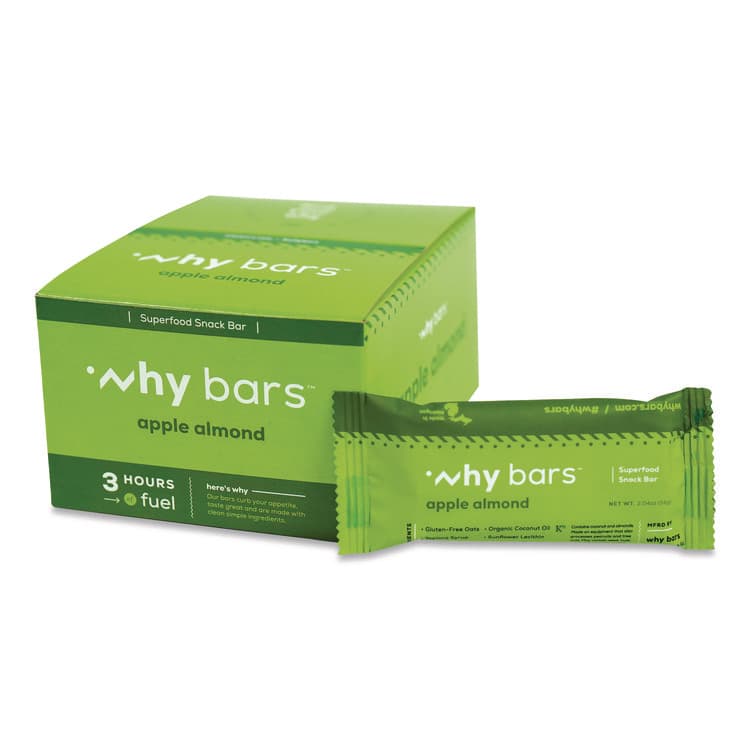 WHY BARS Superfood Snack Bar, Apple Almond, 2.04 oz Bar, 12/Box (WHYWHY16208)