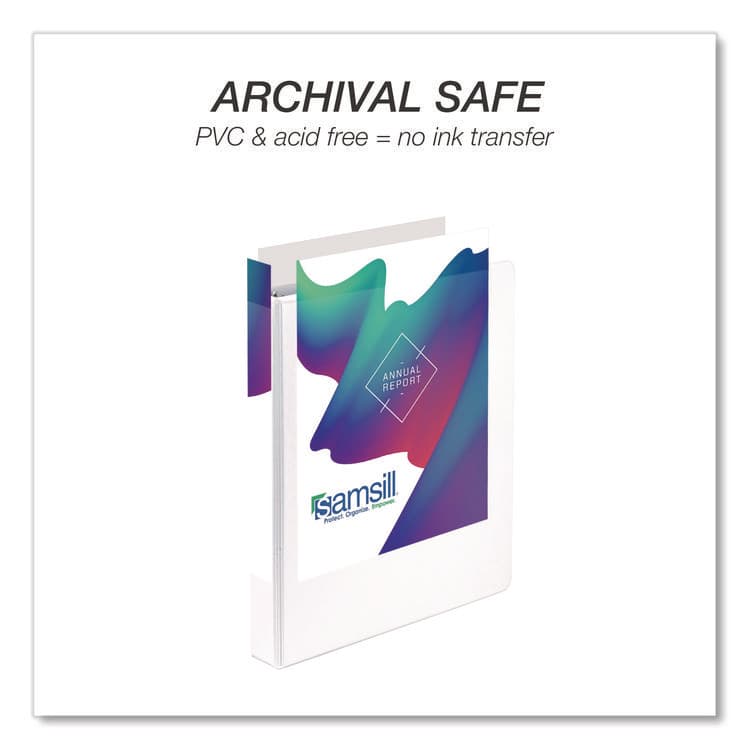 SAMSILL CORPORATION Durable D-Ring View Binders, 3 Rings, 1" Capacity, 11.5" x 8.5", White, 4/Pack (SAMMP46437) thumbnail 2