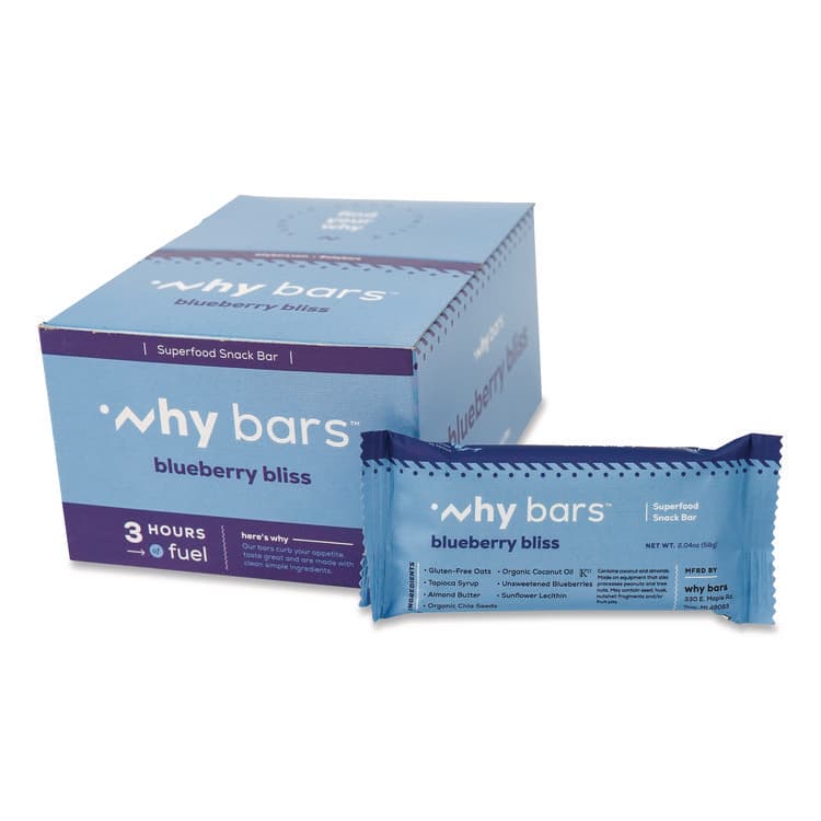 WHY BARS Superfood Snack Bar, Blueberry Bliss, 2.04 oz Bar, 12/Box (WHYWHY16209)