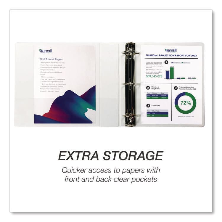SAMSILL CORPORATION Durable D-Ring View Binders, 3 Rings, 2" Capacity, 11.5" x 8.5", White, 4/Pack (SAMS66467) thumbnail 3