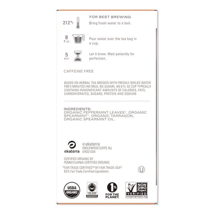 STARBUCKS COFFEE COMPANY Tea Bags, Organic Refresh Mint, 16/Box (TZOTAZ00350BX) thumbnail 3