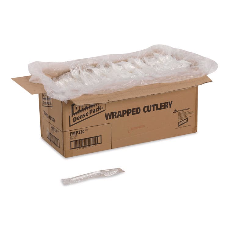 DIXIE FOOD SERVICE Mediumweight Polypropylene Cutlery, Individually Wrapped, Fork, Plastic, White, 1,000/Carton (DXEFMP23C)