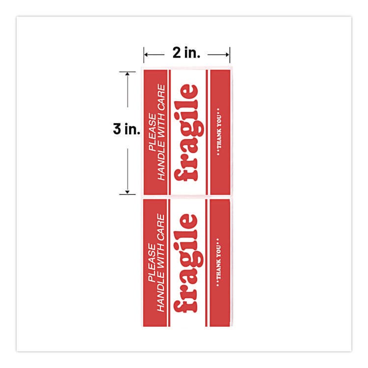 DECKER TAPE PRODUCTS, Pre-Printed Message Labels, Fragile-Please Handle with Care-Thank You, 2 x 3, White/Red, 500/Roll (DKTDL1271B) thumbnail 2