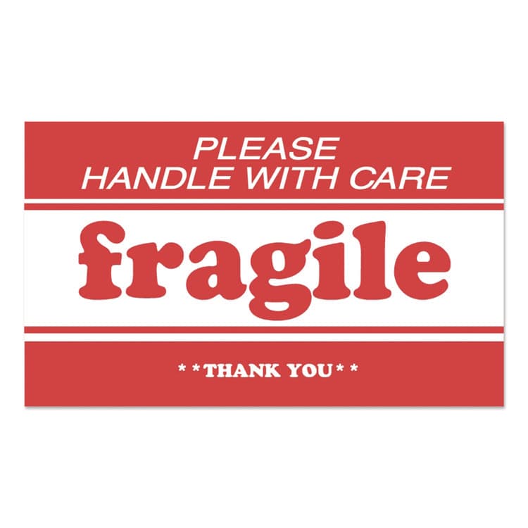 DECKER TAPE PRODUCTS, Pre-Printed Message Labels, Fragile-Please Handle with Care-Thank You, 2 x 3, White/Red, 500/Roll (DKTDL1271B)