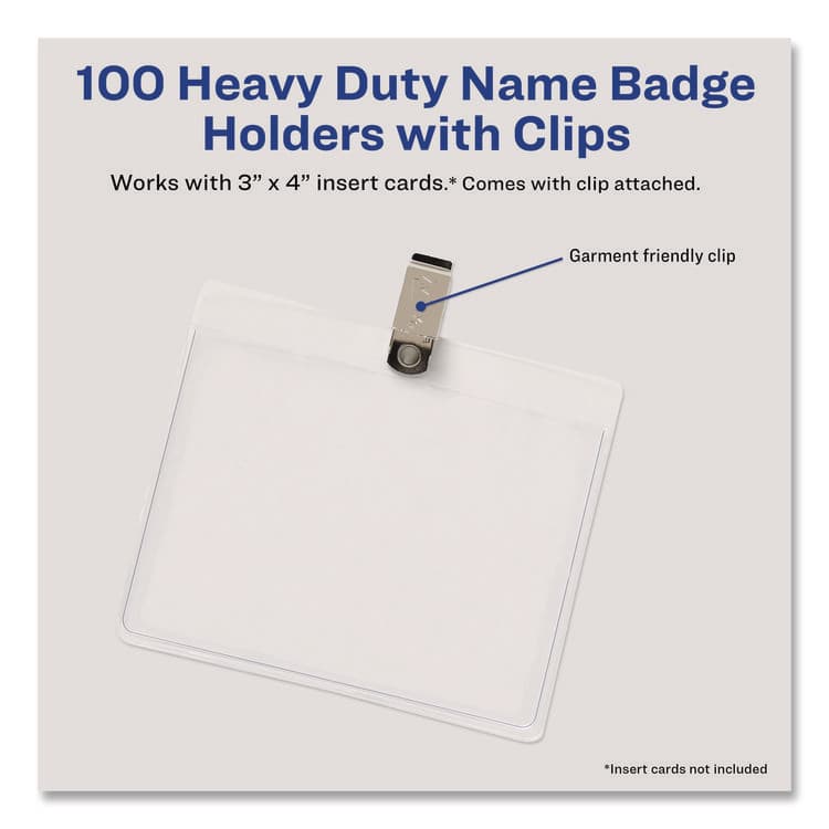 AVERY PRODUCTS CORPORATION Heavy-Duty Clip-Style Badge Holders, Horizontal, 4 x 3, Clear, 100/Box (AVE2923) thumbnail 3