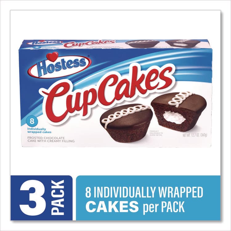 HOSTESS BRANDS CupCakes, Chocolate, 1.59 oz Individually Wrapped, 8/Pack, 3 Packs/Carton (GRR60004133) thumbnail 2