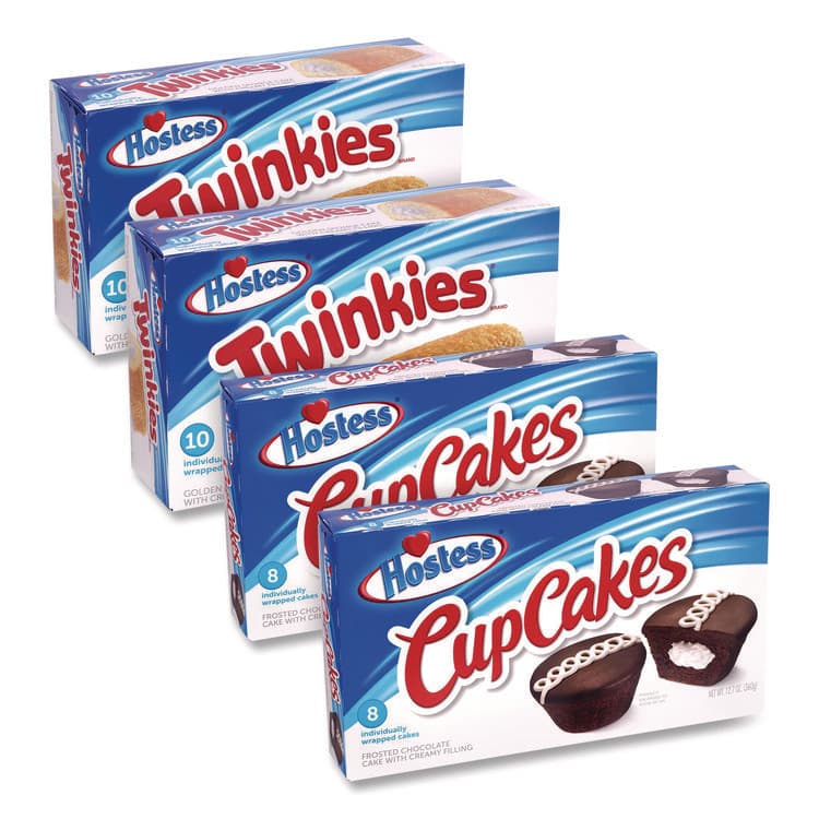 HOSTESS BRANDS Twinkies and Chocolate CupCakes Variety Pack, (2) 13.58 oz 10 Pack Twinkies and (2) 12.7 oz 8 Pack CupCakes/Carton (GRR60004134)