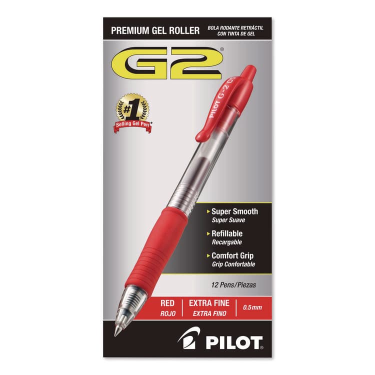 PILOT CORP. OF AMERICA G2 Premium Gel Pen, Retractable, Extra-Fine 0.5 mm, Red Ink, Smoke/Red Barrel, Dozen (PIL31004) thumbnail 4