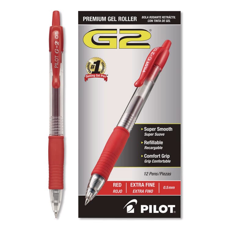 PILOT CORP. OF AMERICA G2 Premium Gel Pen, Retractable, Extra-Fine 0.5 mm, Red Ink, Smoke/Red Barrel, Dozen (PIL31004) thumbnail 2