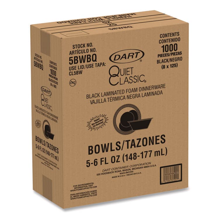 DART Quiet Classic Laminated Foam Dinnerware, Bowl, 5 oz, Black, 125/Sleeve, 8 Sleeves/Carton (DCC5BWBQ) thumbnail 3