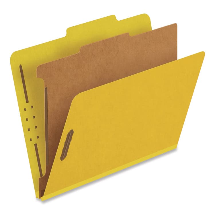 TOPS BUSINESS FORMS Reinforced Pressboard Classification Folders, 2/5-Cut Tab, Expands 1.75", 1 Divider, 4 Fasteners, Letter Size, Yellow, 10/Box (PFX23734) thumbnail 2
