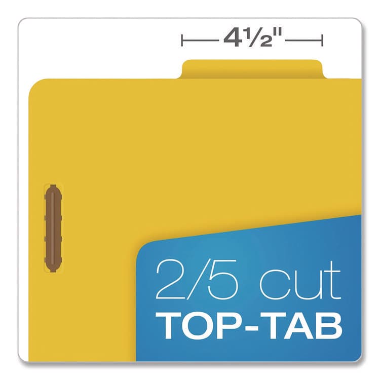 TOPS BUSINESS FORMS Reinforced Pressboard Classification Folders, 2/5-Cut Tab, Expands 1.75", 1 Divider, 4 Fasteners, Letter Size, Yellow, 10/Box (PFX23734) thumbnail 3