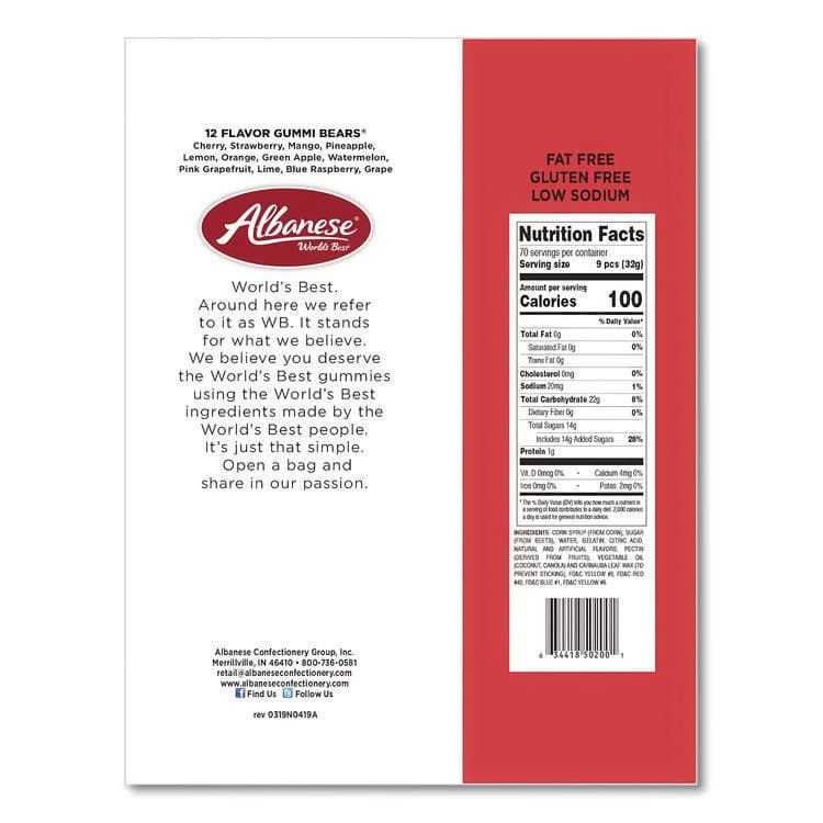 ALBANESE CANDY COMPANY Gummi Bears, 12 Assorted Fruit Flavors, 5 lb Bag (ABEACG51200) thumbnail 2