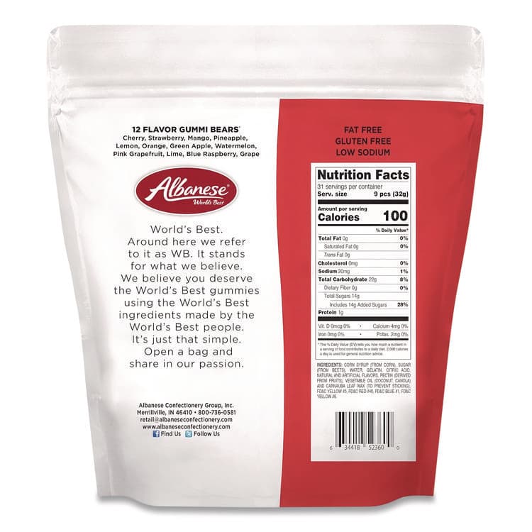 ALBANESE CANDY COMPANY Gummi Bears, 12 Assorted Fruit Flavors, 36 oz Bag (ABEACG53336) thumbnail 2