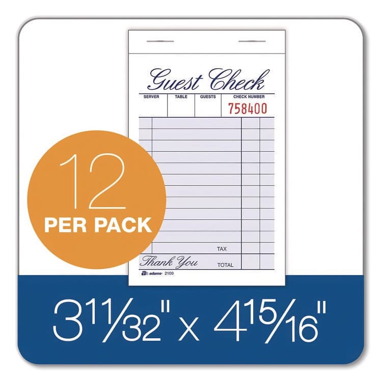CARDINAL BRANDS . One-Part Guest Check Pad, One-Part (No Copies), 3.35 x 4.94, 100 Forms/Pad, 12 Pads/Pack (ABF210012) thumbnail 2