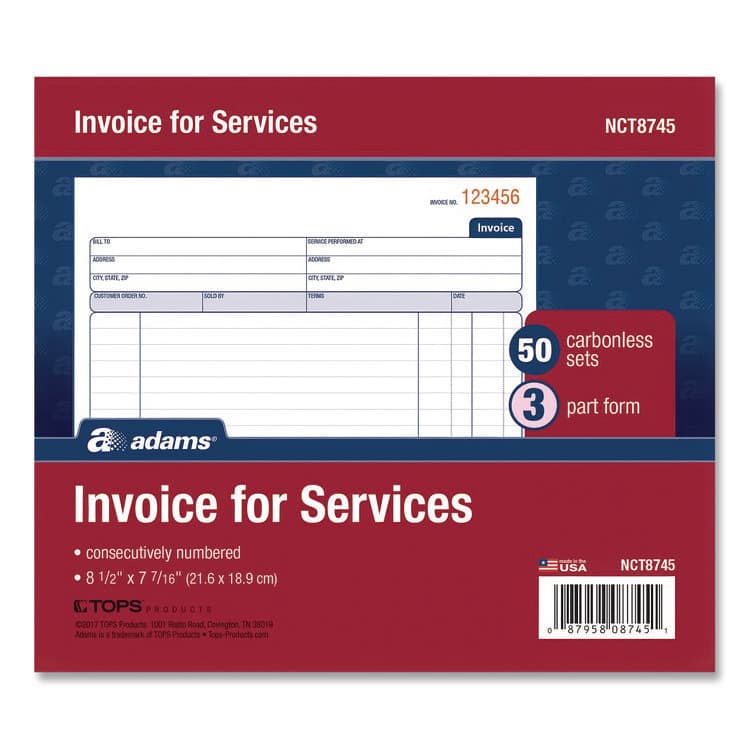 CARDINAL BRANDS . Multipart Service Invoice Pad, Three-Part Carbonless, 8.5 x 6.94, 50 Forms Total (ABFNCT8745)