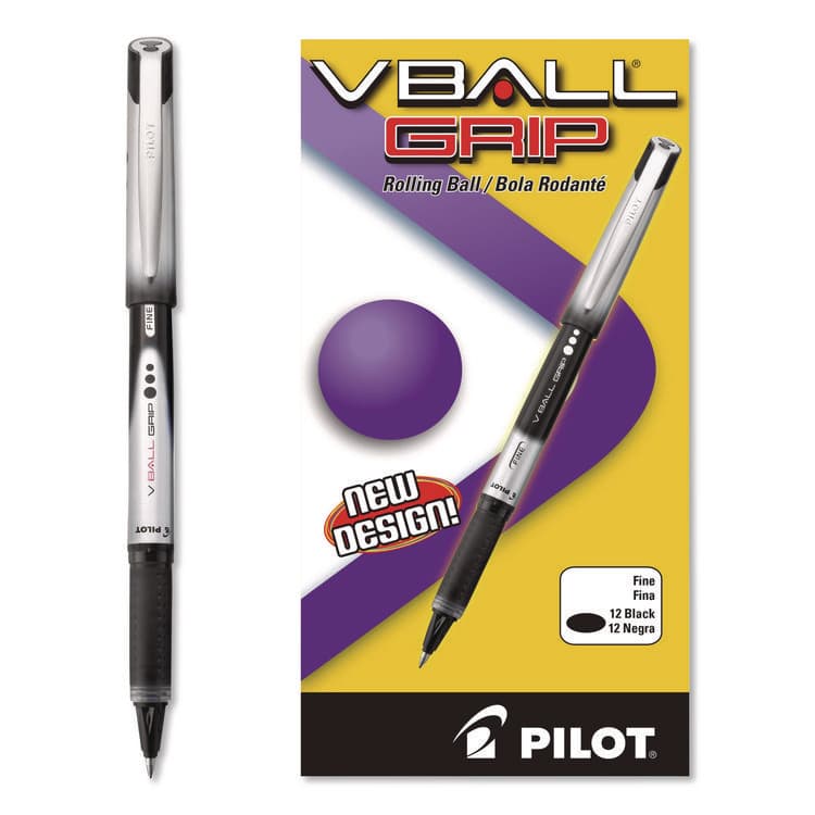 PILOT CORP. OF AMERICA VBall Grip Liquid Ink Rollerball Pen, Stick, Fine 0.7 mm, Black Ink, Black/Silver Barrel, Dozen (PIL35570) thumbnail 3