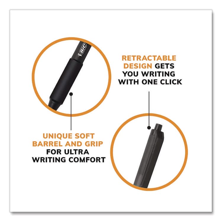BIC CORP. Soft Feel Ballpoint Pen, Retractable, Fine 0.8 mm, Black Ink, Black Barrel, Dozen (BICSCSF11BK) thumbnail 3