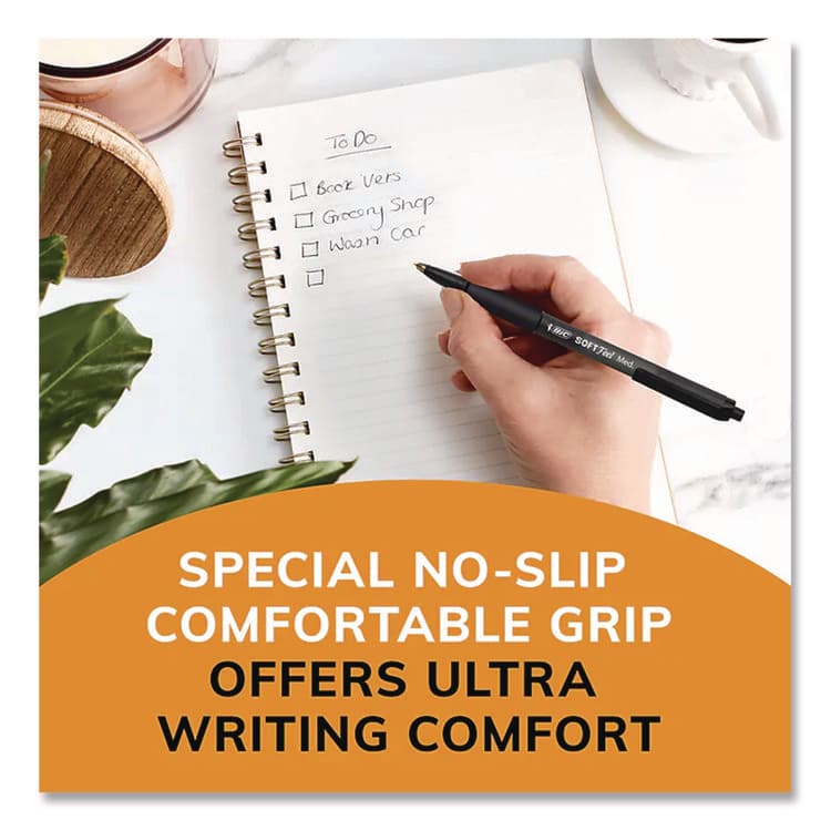 BIC CORP. Soft Feel Ballpoint Pen, Retractable, Fine 0.8 mm, Black Ink, Black Barrel, Dozen (BICSCSF11BK) thumbnail 4