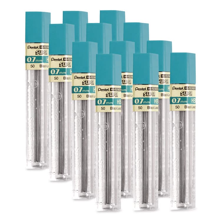 PENTEL OF AMERICA Super Hi-Polymer Lead Refills, 0.7 mm, HB, Black, 12/Tube (PEN50HB)