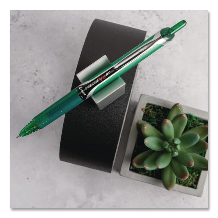 PILOT CORP. OF AMERICA Precise V5RT Rollerball Pen, Retractable, Extra-Fine 0.5 mm, Green Ink, Green/Silver Barrel (PIL26065EA) thumbnail 2