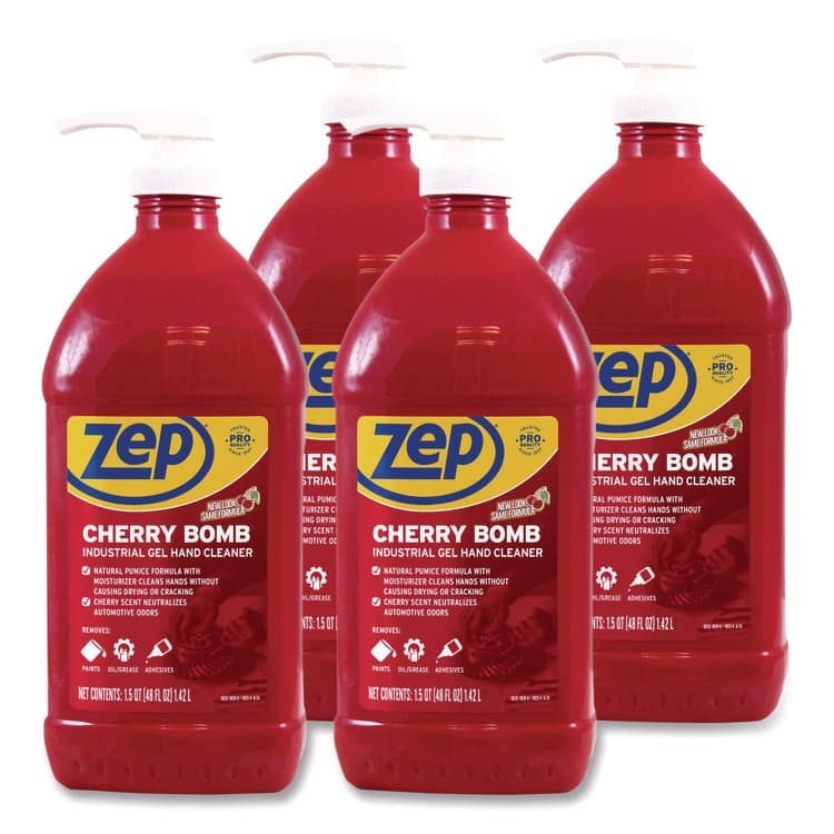 ZEP . Cherry Bomb Gel Hand Cleaner, Cherry Scent, 48 oz, 4/Carton (ZPEZUCBHC484CT)