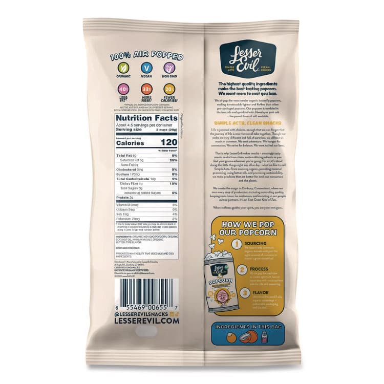 LESSEREVIL Snack Organic Himalayan Gold Popcorn, 0.88 oz Bag, 18/Carton (LSULSN00691) thumbnail 2
