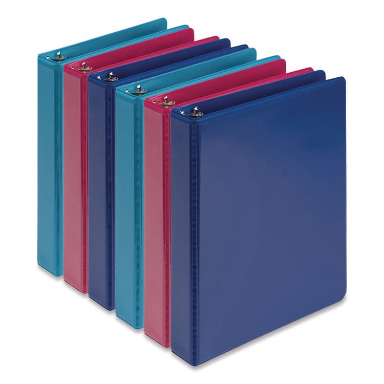 SAMSILL CORPORATION Economy Round Ring View Binders, 3 Rings, 1" Capacity, 8.5 x 5.5, Assorted, 6/Carton (SAMMP28609)