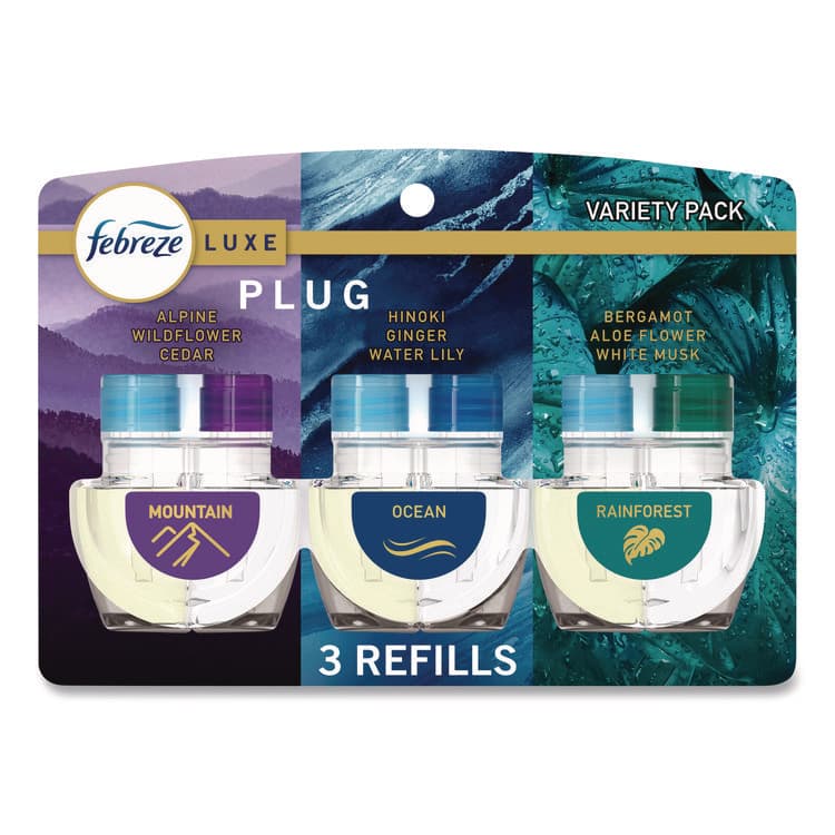 PROCTER & GAMBLE PLUG Air Freshener Refills, Mountain/Ocean/Rainforest, 2.63 oz, 3/Pack, 6 Packs/Carton (PGC16249)