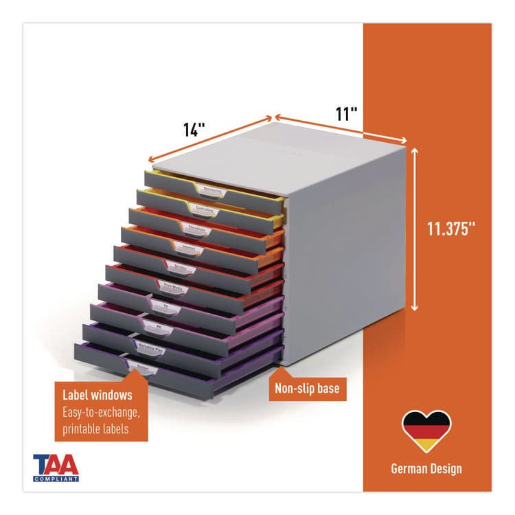 DURABLE OFFICE PRODUCTS CORP. VARICOLOR Stackable Plastic Drawer Box, 10 Drawers, Letter to Folio Size Files, 11" x 14" x 11.5", Gray (DBL761027) thumbnail 2