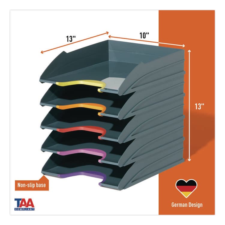 DURABLE OFFICE PRODUCTS CORP. VARICOLOR 5-Compartment Stackable Plastic Letter Tray Set, Letter to Folio Size Files, 10.39 x 13.23 x 2.91, Anthracite Gray (DBL770557) thumbnail 2