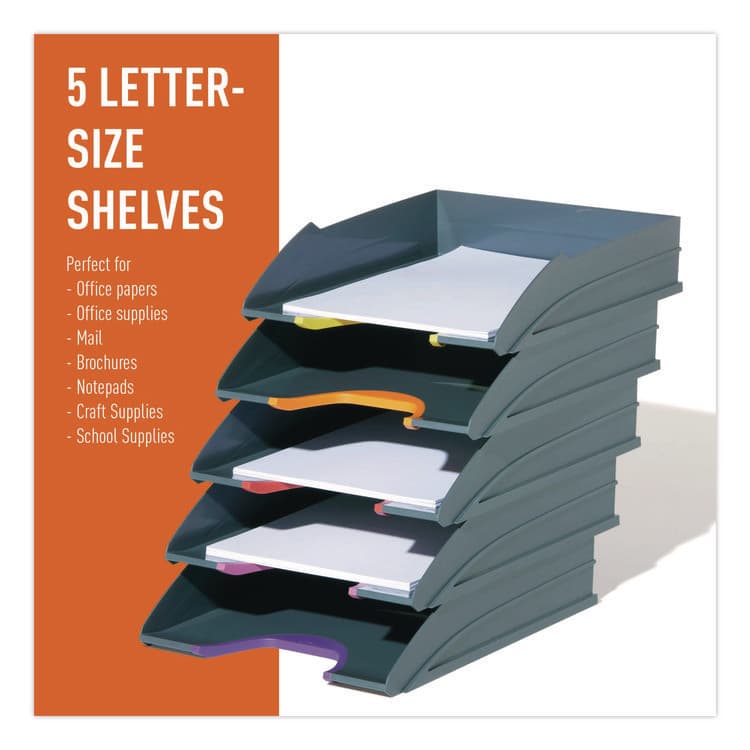 DURABLE OFFICE PRODUCTS CORP. VARICOLOR 5-Compartment Stackable Plastic Letter Tray Set, Letter to Folio Size Files, 10.39 x 13.23 x 2.91, Anthracite Gray (DBL770557) thumbnail 3