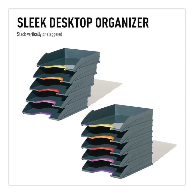 DURABLE OFFICE PRODUCTS CORP. VARICOLOR 5-Compartment Stackable Plastic Letter Tray Set, Letter to Folio Size Files, 10.39 x 13.23 x 2.91, Anthracite Gray (DBL770557) thumbnail 4