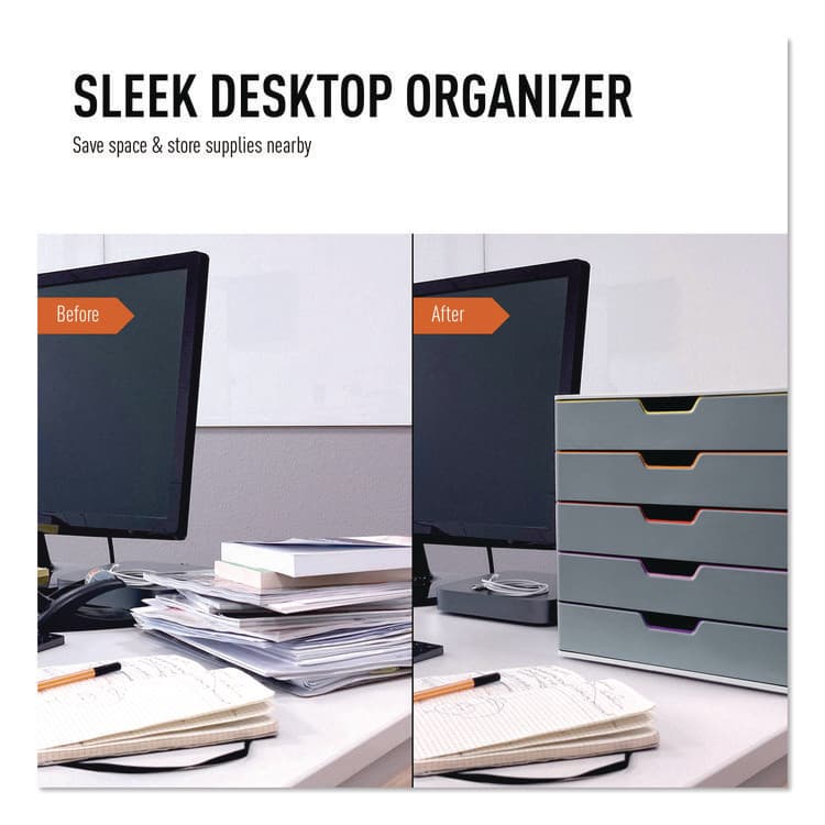 DURABLE OFFICE PRODUCTS CORP. VARICOLOR Stackable Plastic Drawer Box, 5 Drawers, Letter to Folio Size Files, 11.5" x 14" x 11", Gray (DBL760527) thumbnail 4