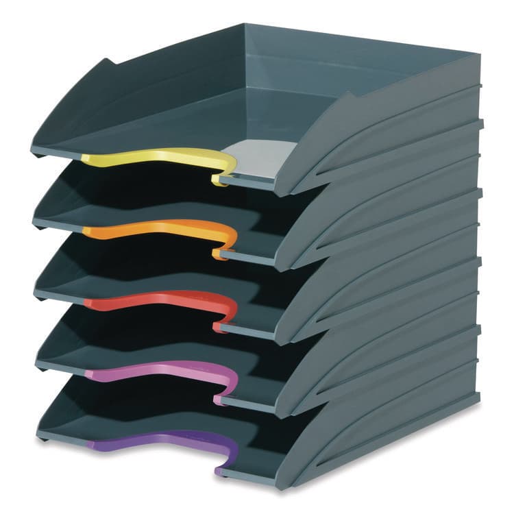 DURABLE OFFICE PRODUCTS CORP. VARICOLOR 5-Compartment Stackable Plastic Letter Tray Set, Letter to Folio Size Files, 10.39 x 13.23 x 2.91, Anthracite Gray (DBL770557)
