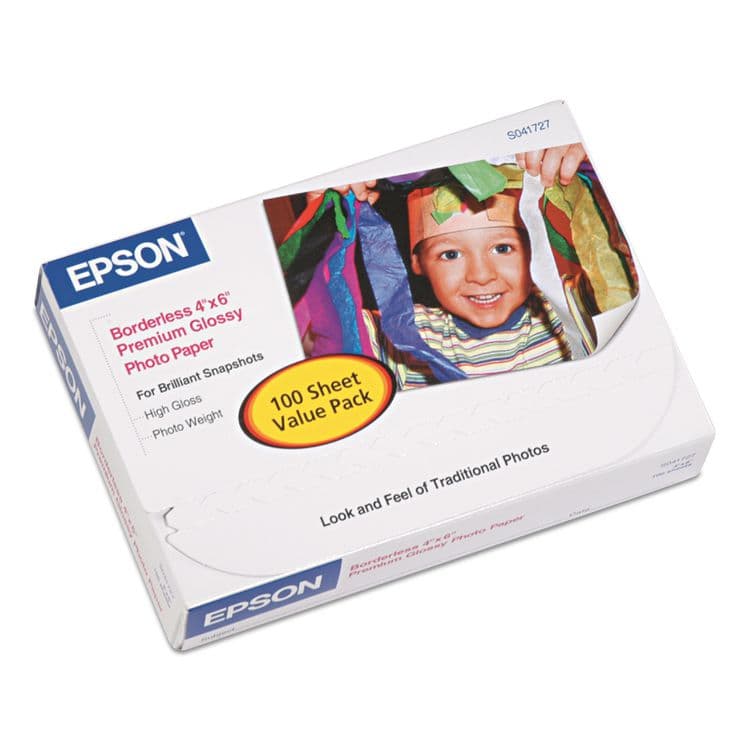 EPSON AMERICA, . Premium Photo Paper, 10.4 mil, 4 x 6, High-Gloss White, 100/Pack (EPSS041727)