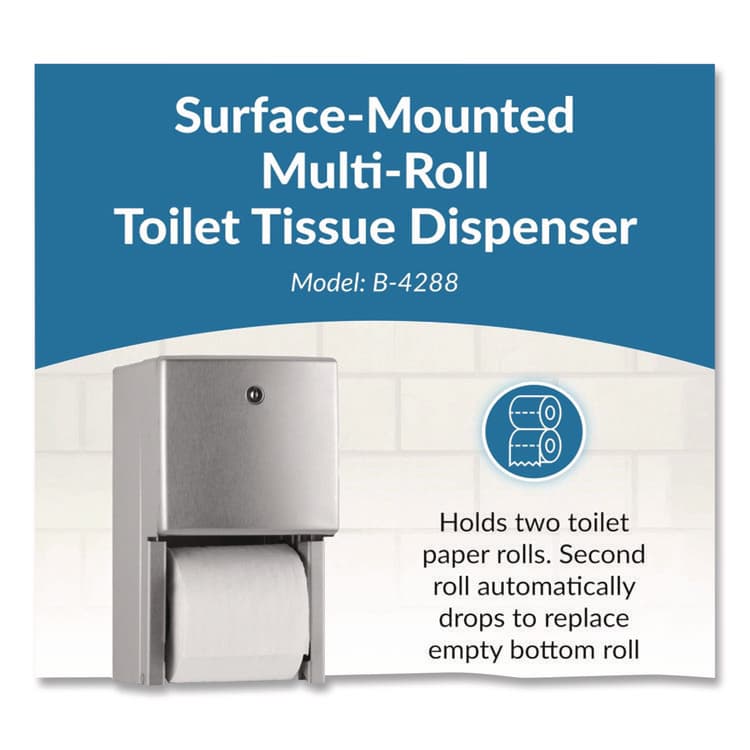 BOBRICK WASHROOM ConturaSeries Two-Roll Tissue Dispenser, 6.08 x 5.94 x 11, Stainless Steel (BOB4288) thumbnail 2