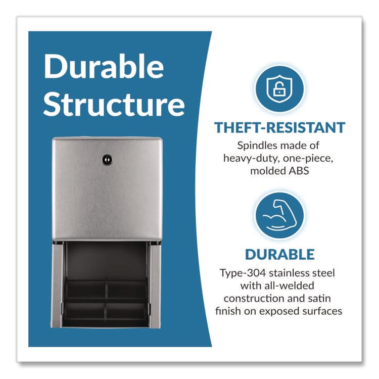 BOBRICK WASHROOM ConturaSeries Two-Roll Tissue Dispenser, 6.08 x 5.94 x 11, Stainless Steel (BOB4288) thumbnail 4