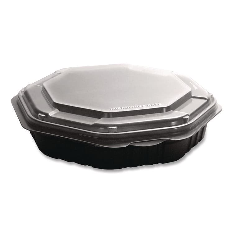 DART Creative Carryouts OctaView Hinged Lid Containers, 9.13 x 9.55 x 2.38, Black/Clear, Plastic, 100/Carton (SCC809013PP94)