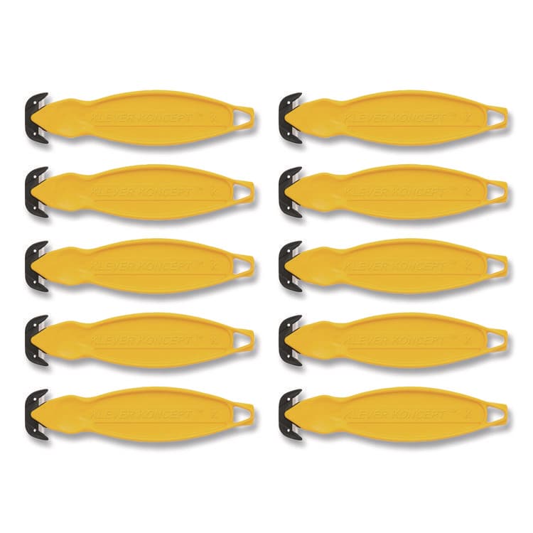 KLEVER INNOVATIONS Safety Cutter, 5.75" Plastic Handle, Yellow, 10/Pack (KLVKCJ2Y)