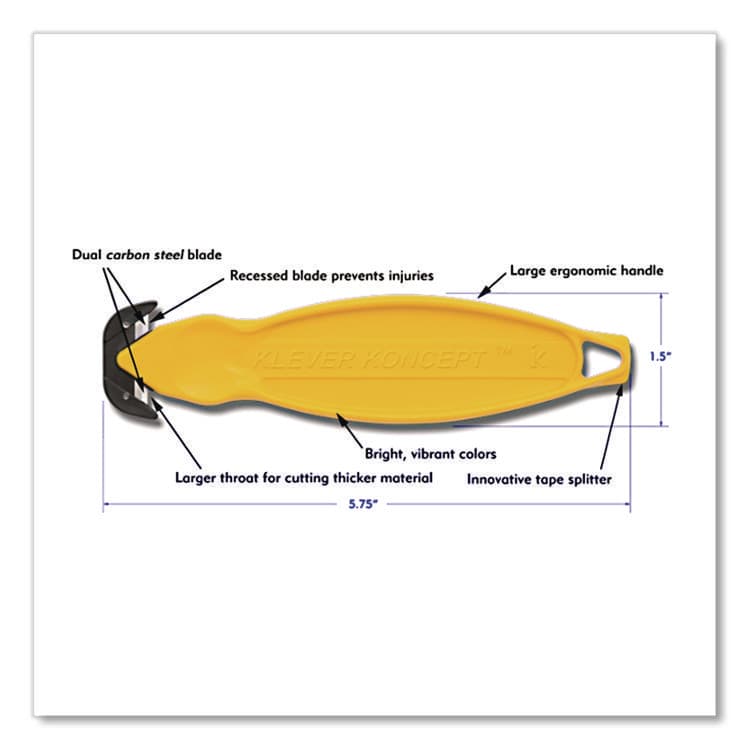 KLEVER INNOVATIONS Safety Cutter, 5.75" Plastic Handle, Yellow, 10/Pack (KLVKCJ2Y) thumbnail 3