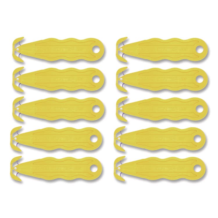KLEVER INNOVATIONS Kurve Blade Plus Safety Cutter, 5.75" Plastic Handle, Yellow, 10/Box (KLVPLS100Y)