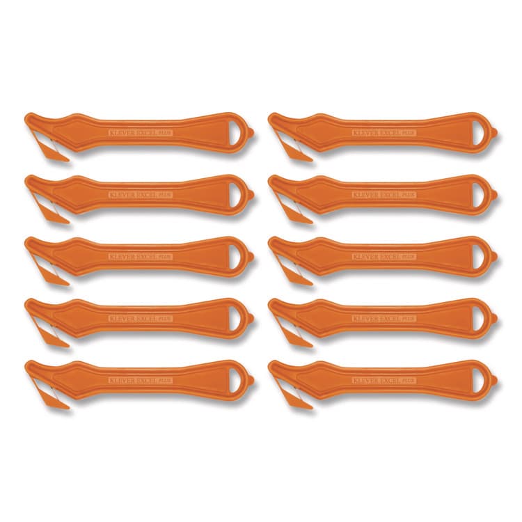 KLEVER INNOVATIONS Excel Plus Safety Cutter, 7" Plastic Handle, Orange, 10/Box (KLVPLS40030G)