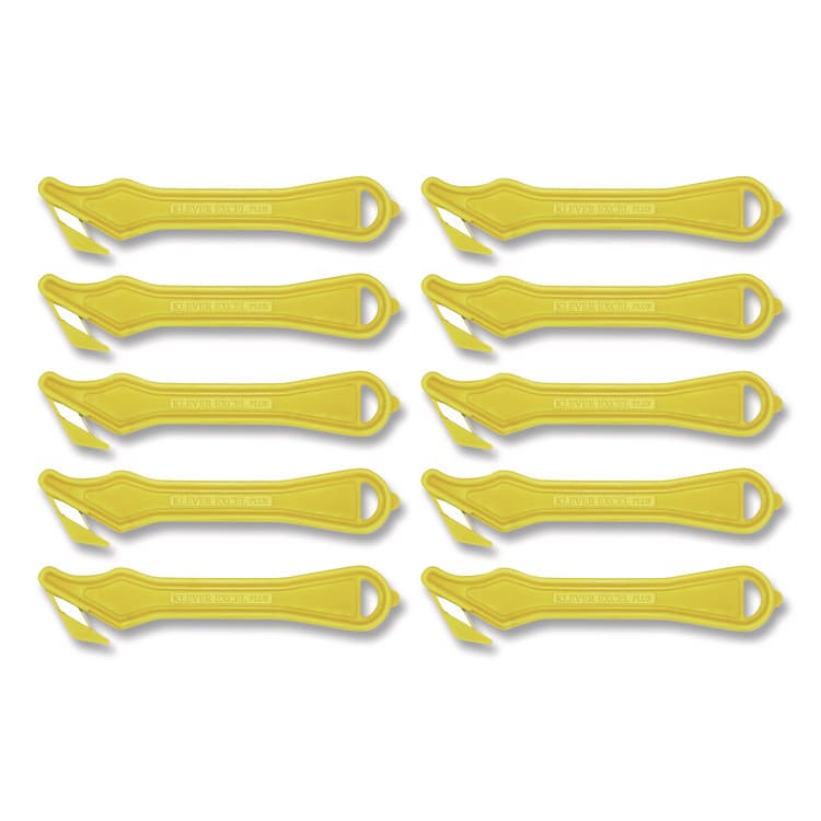KLEVER INNOVATIONS Excel Plus Safety Cutter, 7" Plastic Handle, Yellow, 10/Pack (KLVPLS40030Y)