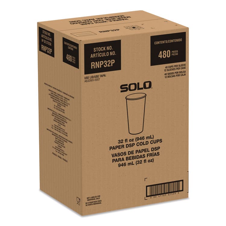 DART Double Sided Poly (DSP) Paper Cold Cups, 28 oz to 32 oz, White, 40 Cups/Sleeve, 12 Sleeves/Carton (SCCRNP32P2050) thumbnail 2