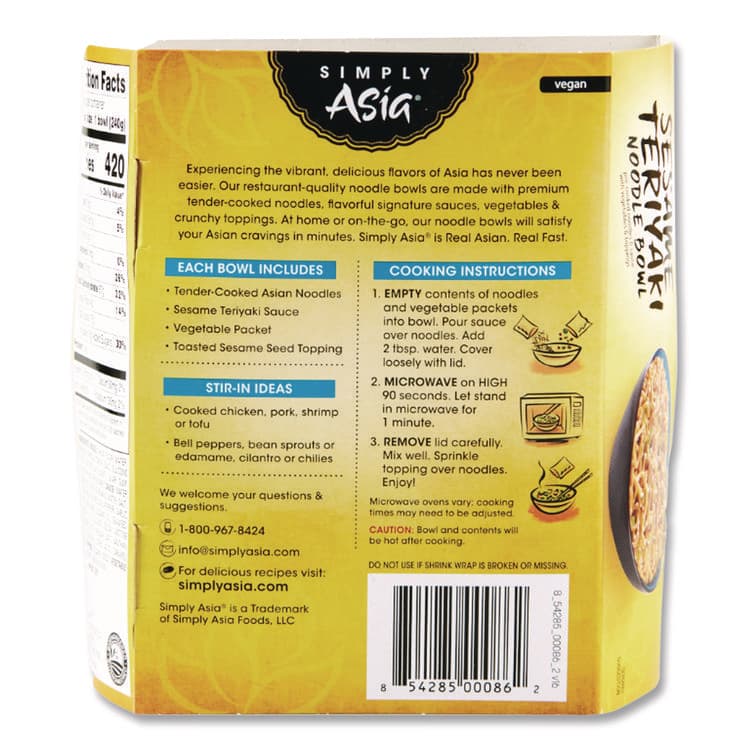 MCCORMICK & CO Simply Asia Sesame Teriyaki Noodle Bowl, 8.5 oz, 6/Carton (MKCTHA00086) thumbnail 4
