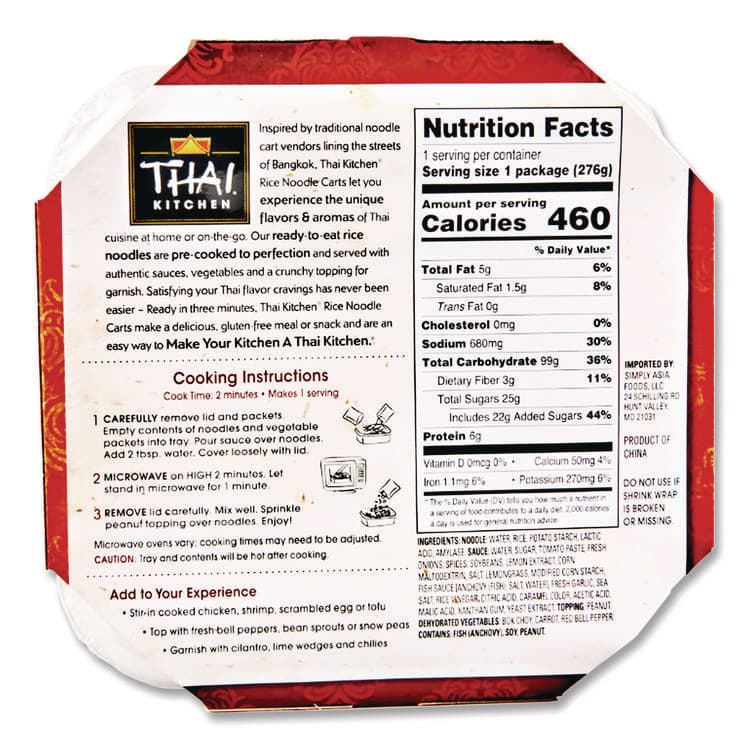 MCCORMICK & CO Thai Kitchen Pad Thai Rice Noodle Cart, 9.77 oz Individually Wrapped, 6/Carton (MKCTHA01026) thumbnail 4